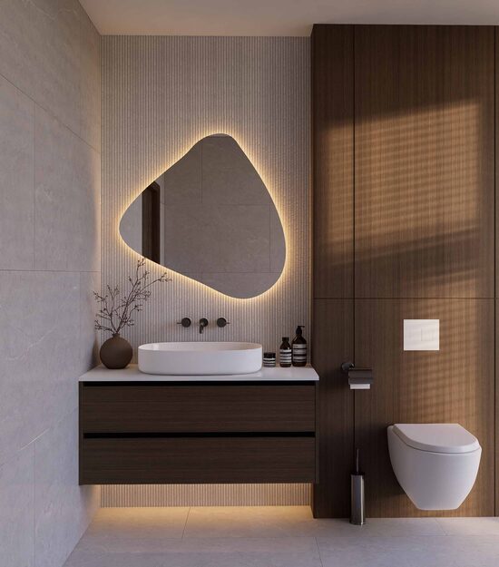 202 unikalios formos veidrodis 900x900 su paslėptu apšvietimu