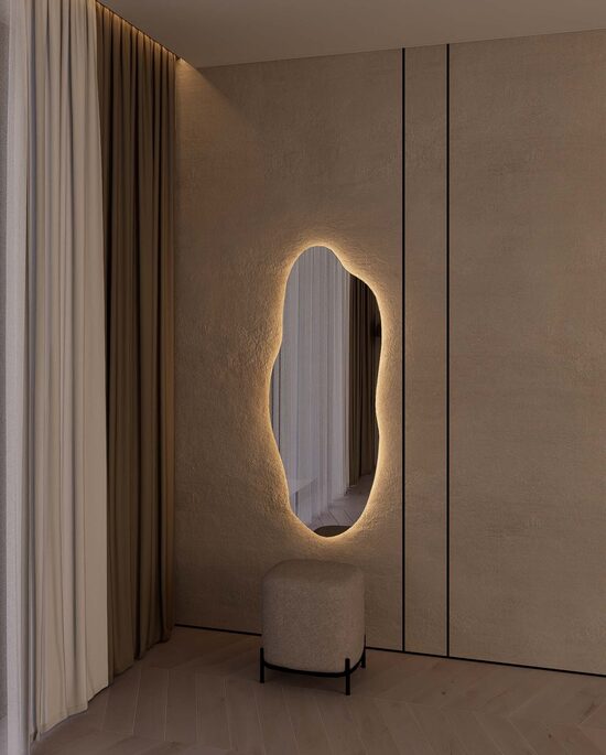 312 unikalios formos veidrodis 500x1300 su paslėptu apšvietimu