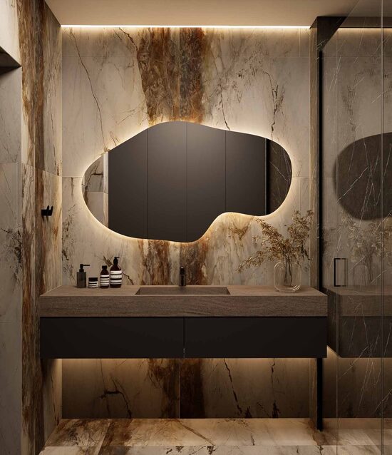 410 Unikalus veidrodis 1300x800 su paslėptu apšvietimu, horizontalus 