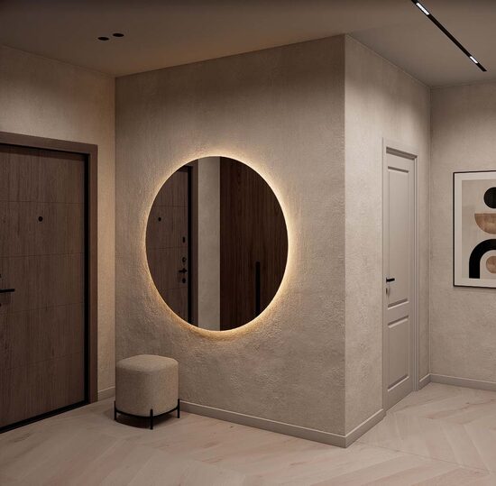 610 XL Viso ūgio apvalus veidrodis su paslėptu apšvietimu nuo ∅1300 iki ∅1600 mm